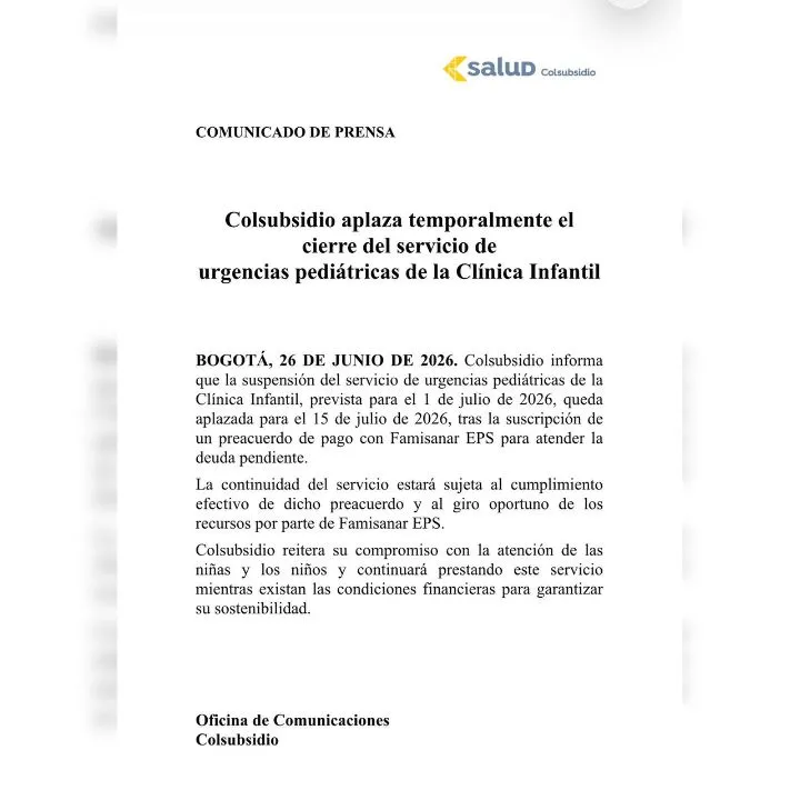 Comunicado Colsubsidio