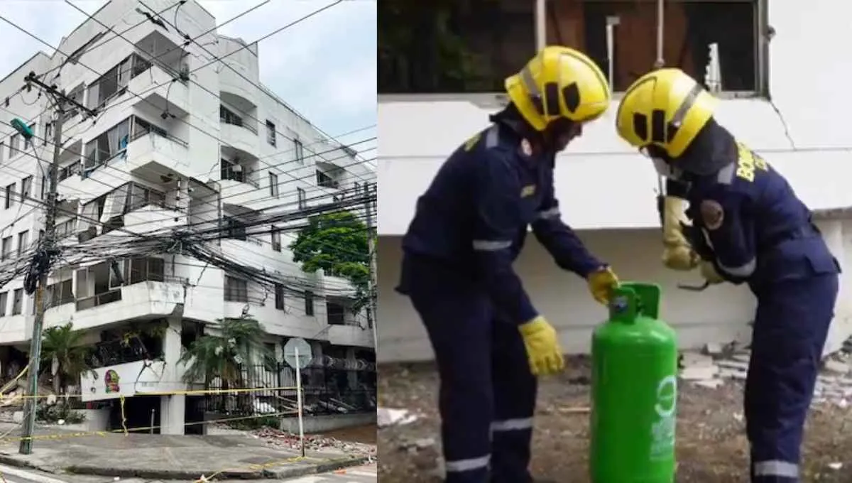 Bomberos retiran cerca de 30 cilindros de gas del edificio Archinie, en Cali. Alerta en Cali: retiran 30 pipetas de gas de un edificio con riesgo de colapso tras el terremoto