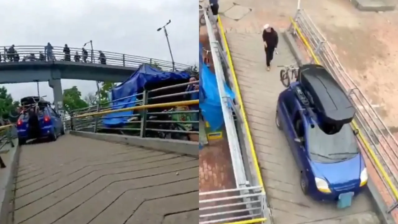 Carro puente peatonal Video | ¿En qué estaban pensando? Intentan subir un carro por un puente peatonal en Bogotá