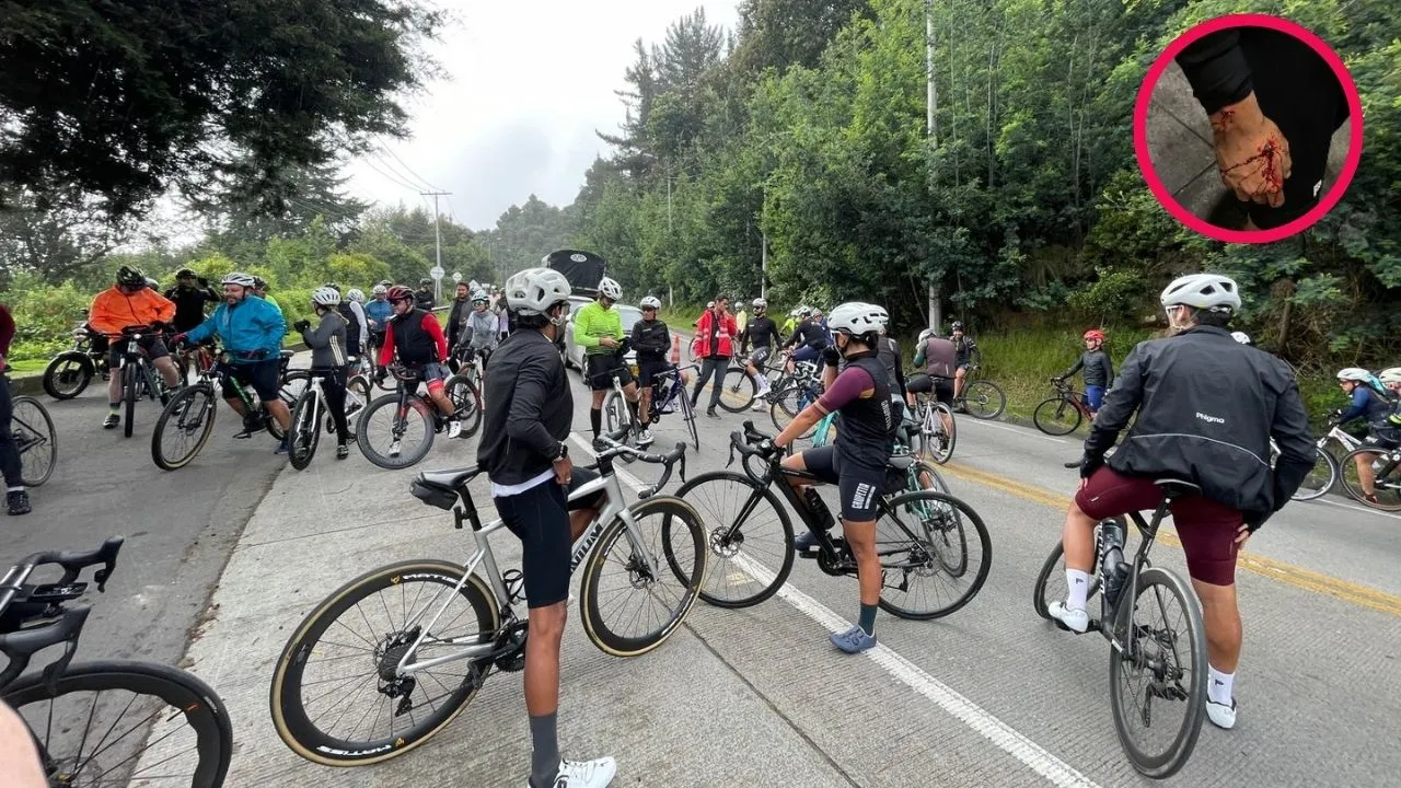 Ciclistas durante la “marcha tortuga” en la subida al Alto de Patios, Bogotá. Denuncia | “Ya no hay por dónde rodar”: ciclistas en alerta por ola de robos en 'Alto de Patios'