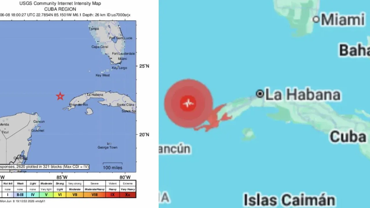 El sismo de magnitud 6,1 se registró este domingo en el occidente de Cuba. Fuerte sismo de 6,1 sacudió Cuba, Florida y México: videos muestran momentos de pánico