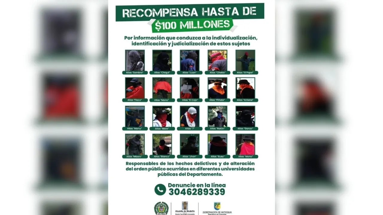 Los más buscados en Antioquia: estos son los vándalos en la mira de las autoridades Los más buscados en Antioquia: estos son los vándalos en la mira de las autoridades