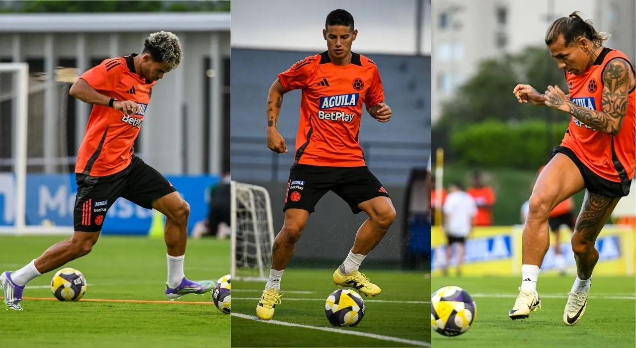 Luis Díaz, James Rodríguez y Dayro Moreno en entrenamiento. Imagen principal