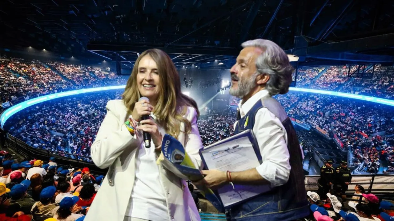 Paloma Valencia y Juan Daniel Oviedo en el cierre de campaña de Bogotá Movistar Arena, donde De la Espriella abrió su show y Paloma Valencia cerró con política tradicional
