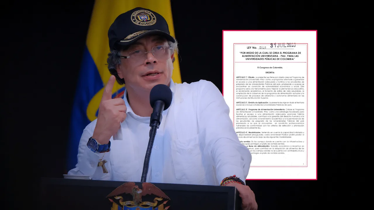 Petro firmó la Ley 2618 antes de entregar el poder a Abelardo De La Espriella. Antes de entregar el poder, Petro firmó la Ley 2618 que da almuerzo gratis o bono a universitarios