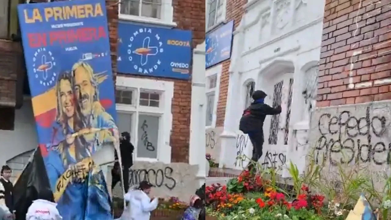 Sede de campaña de Paloma Valencia fue vandalizada en Bogotá. La relación entre los actos vandálicos contra sede de Paloma Valencia y el mural contra Uribe