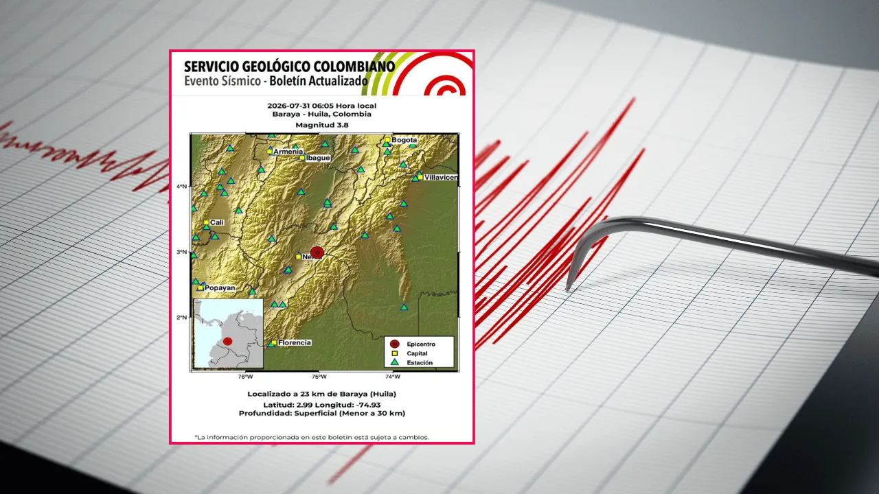 Temblor en Colombia hoy: el epicentro estuvo en el Huila. Epicentro del temblor de este viernes 31 de julio en Colombia: esto dice el reporte oficial